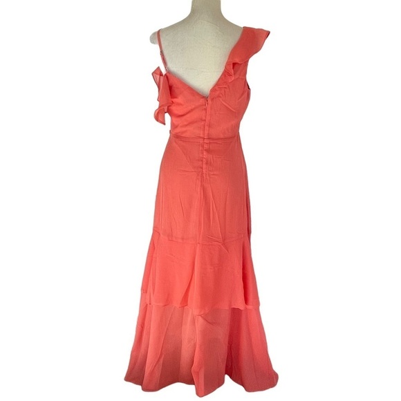 BCBGENERATION Women’s High Low Tiered Ruffled Asymmetric Maxi Dress Coral Size 8 - Picture 3 of 12
